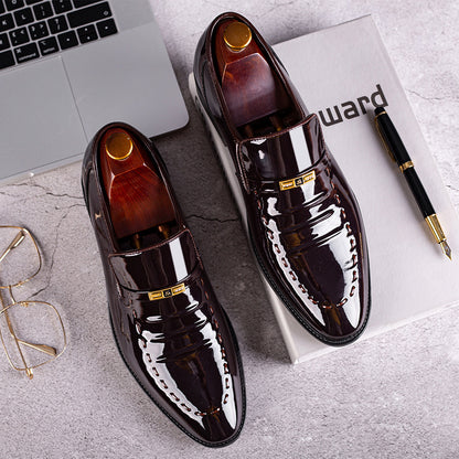 Men's Korean Style Business Formal Shoes - Glossy Low Cut Leather Dress Shoes
