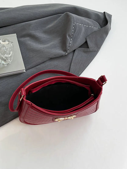 Elegant Crocodile Pattern PU Leather Shoulder Bag with Bow Detail