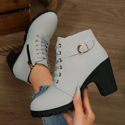 Women's Chunky High Heel Lace-Up Ankle Boots