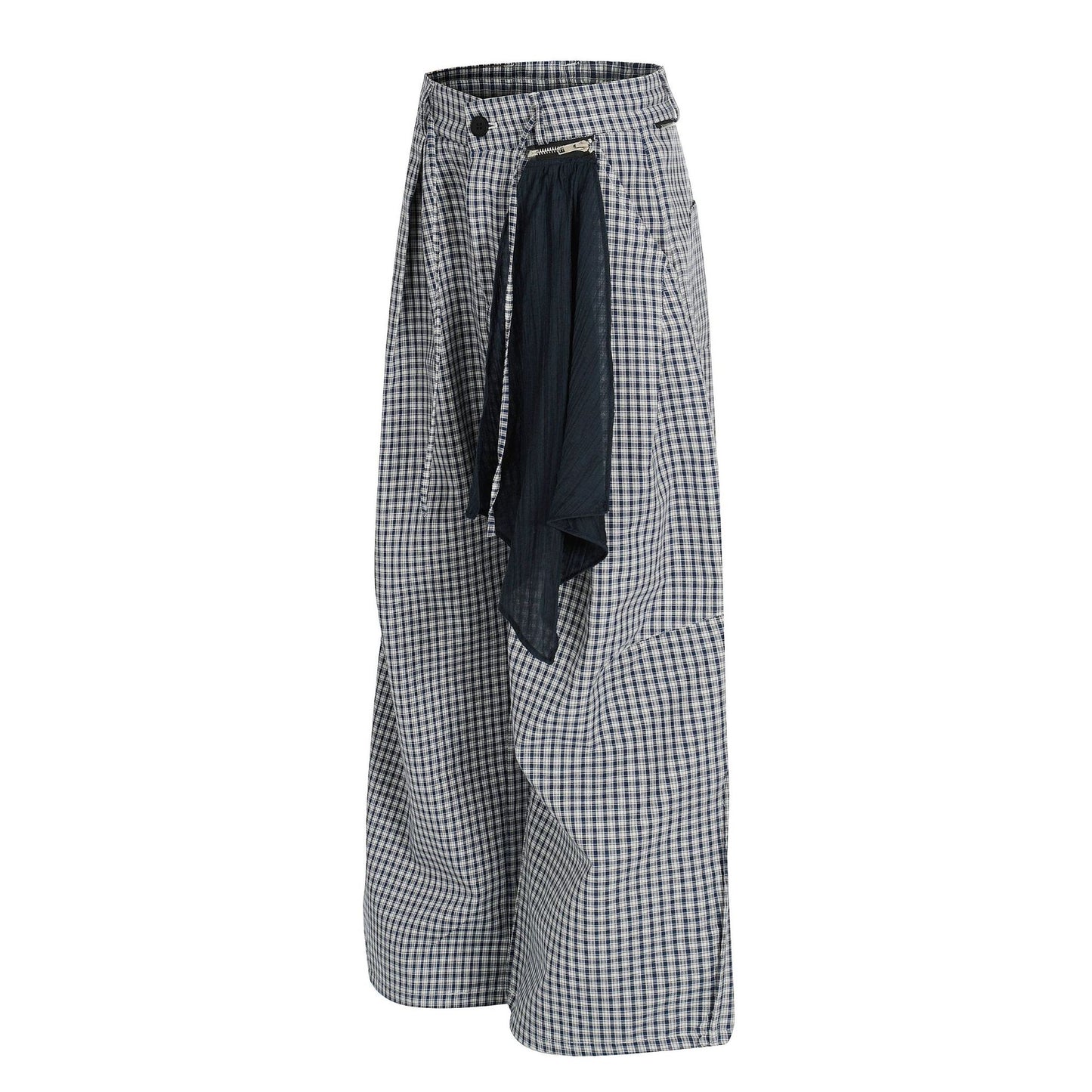 Men's Avant-Garde Deconstructed Checkered Pants with Scarf Detail