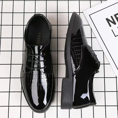 Men's Business Formal Leather Shoes - Glossy Crocodile Pattern Oxford Shoes