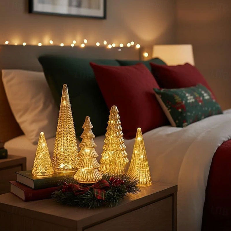 5-Piece 3D Printed Crystal Light-Up Trees with Upgraded LED Glow