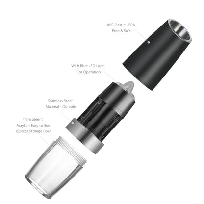 Automatic Electric Gravity Salt and Pepper Grinder Set - Battery Operated Mills with Adjustable Coarseness & LED Light