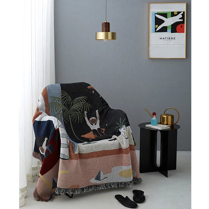 Nordic Abstract Artistic Throw Blanket – Bohemian Cotton Sofa Slipcover & Hanging Tapestry