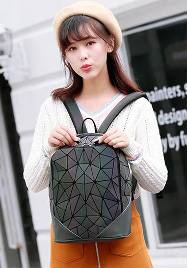 Geometric Prism Luminous Backpack - Large Capacity Holographic Reflective School Bag
