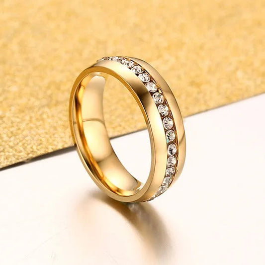 6mm Stainless Steel Eternity Ring / Crystal Paved Wedding Band for Women / Full Diamond Engagement Ring