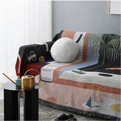 Nordic Abstract Artistic Throw Blanket – Bohemian Cotton Sofa Slipcover & Hanging Tapestry