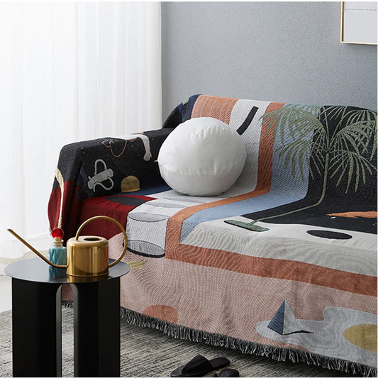 Nordic Abstract Artistic Throw Blanket – Bohemian Cotton Sofa Slipcover & Hanging Tapestry