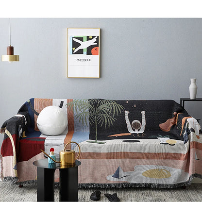 Nordic Abstract Artistic Throw Blanket – Bohemian Cotton Sofa Slipcover & Hanging Tapestry