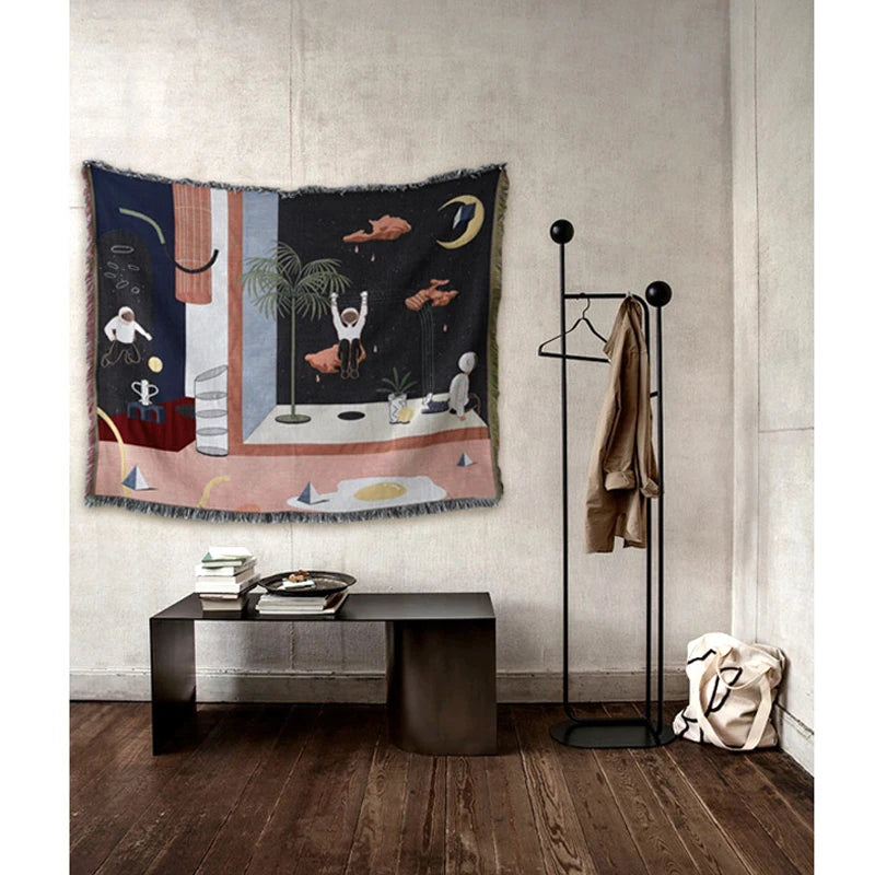 Nordic Abstract Artistic Throw Blanket – Bohemian Cotton Sofa Slipcover & Hanging Tapestry