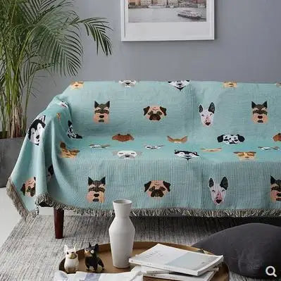 Cute Cartoon Dog Print Throw Blanket – Multipurpose Cotton Sofa Slipcover & Travel Travel Blanket