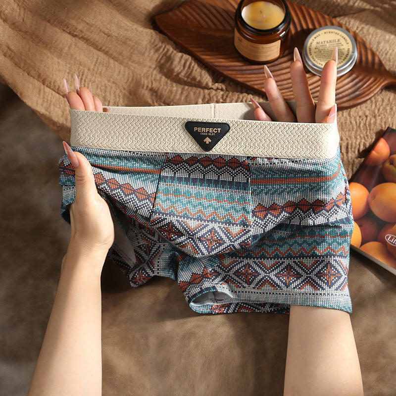Men's Mid Waist Flat Leg Boxer Briefs - Printed Four Corner Pants