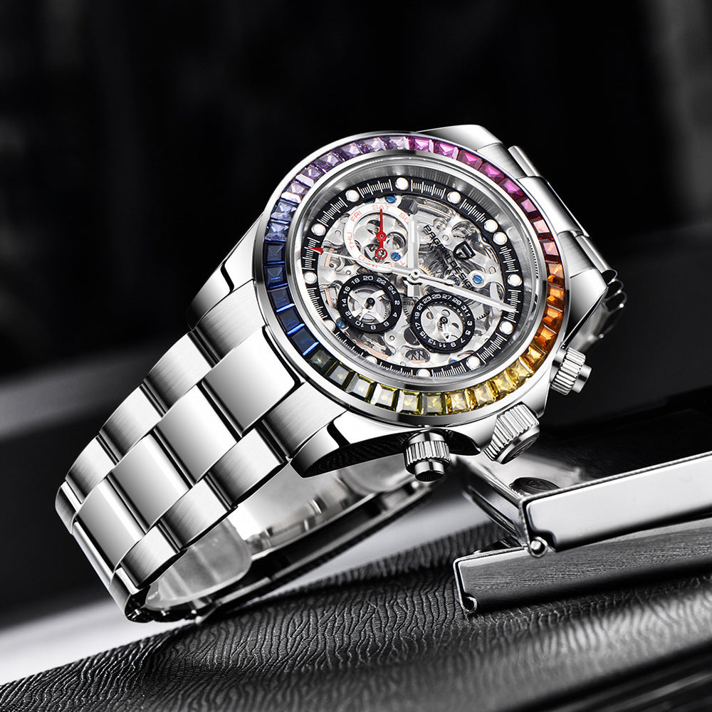 Pagani Design 1653 Men's Automatic Watch - Multifunction Skeleton Mechanical Timepiece