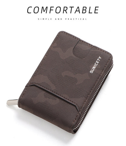 RFID Blocking Zipper Large Capacity Credit Card & Certificate Holder - PU Camouflage Wallet