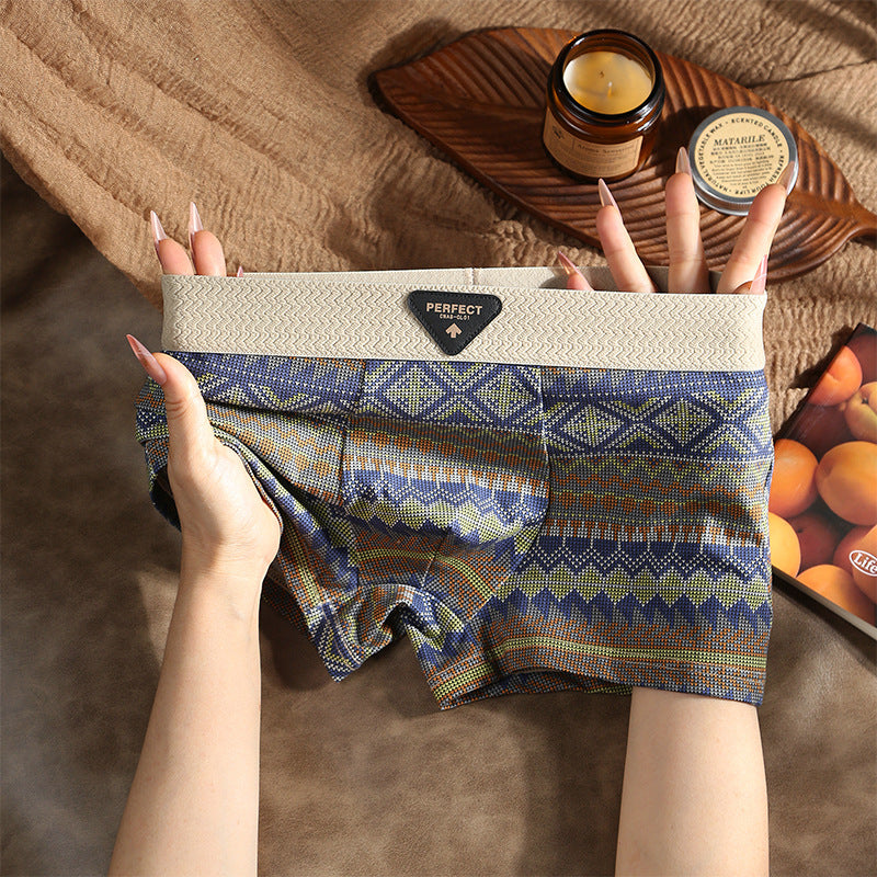 Men's Mid Waist Flat Leg Boxer Briefs - Printed Four Corner Pants