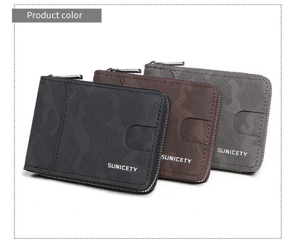 RFID Blocking Zipper Large Capacity Credit Card & Certificate Holder - PU Camouflage Wallet