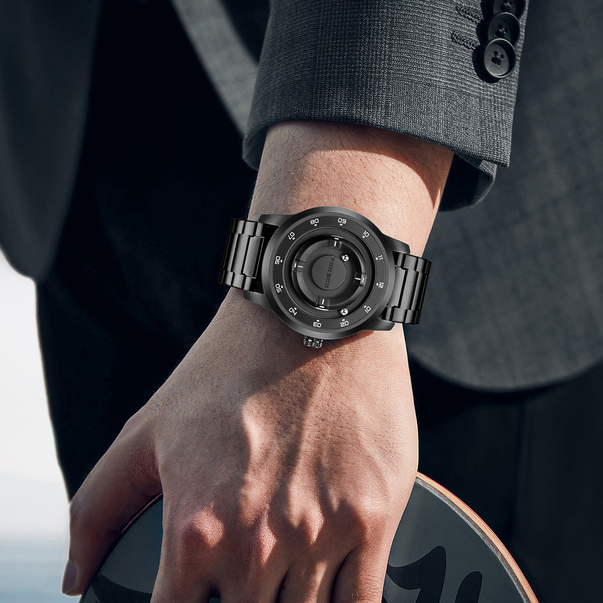LIGE Unique Black Concept Watch Men's Multi-Function Water Resistant Metal Band.
