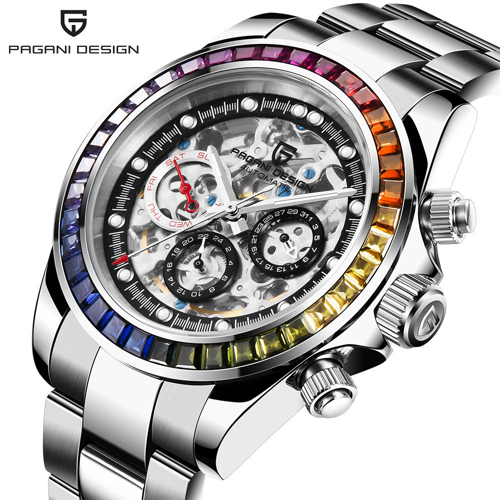 Pagani Design 1653 Men's Automatic Watch - Multifunction Skeleton Mechanical Timepiece