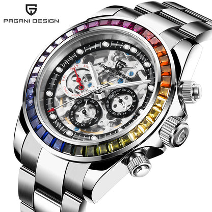 Pagani Design 1653 Men's Automatic Watch - Multifunction Skeleton Mechanical Timepiece