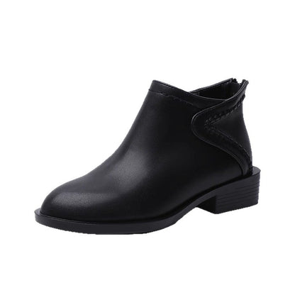 Women's Classic Black Flat Ankle Boots with Back Zipper