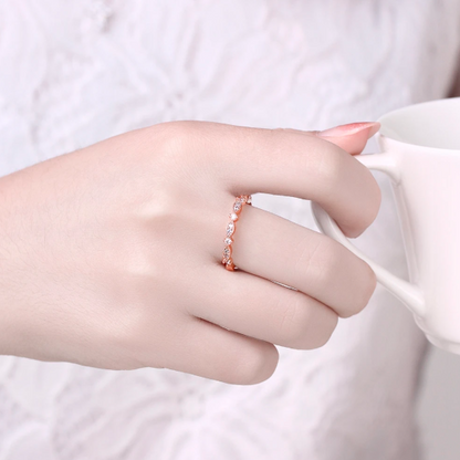 Elegant Rose Gold Tone Marquise Rhinestone Wedding Band / Minimalist Engagement or Promise Ring for Women