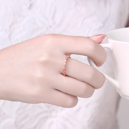 Elegant Rose Gold Tone Marquise Rhinestone Wedding Band / Minimalist Engagement or Promise Ring for Women