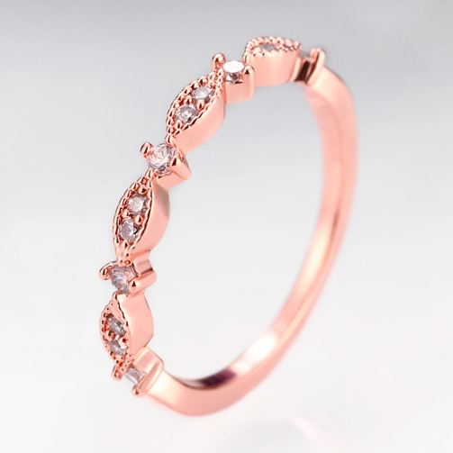 Elegant Rose Gold Tone Marquise Rhinestone Wedding Band / Minimalist Engagement or Promise Ring for Women