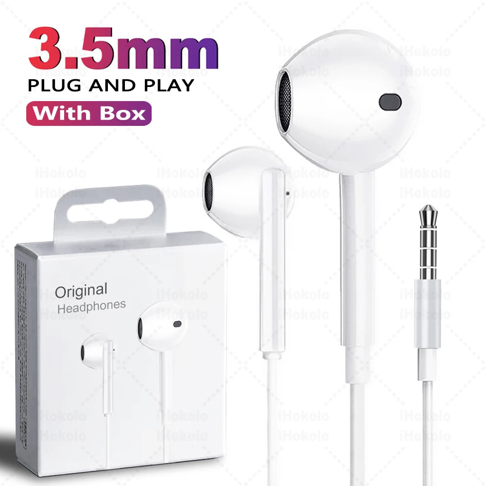 Original Wired Earphones For Apple iPhone 17 16 15 14 13 12 11 Pro Max USB-C Lightning 3.5mm Headphones X XR 8 Phone Accessories