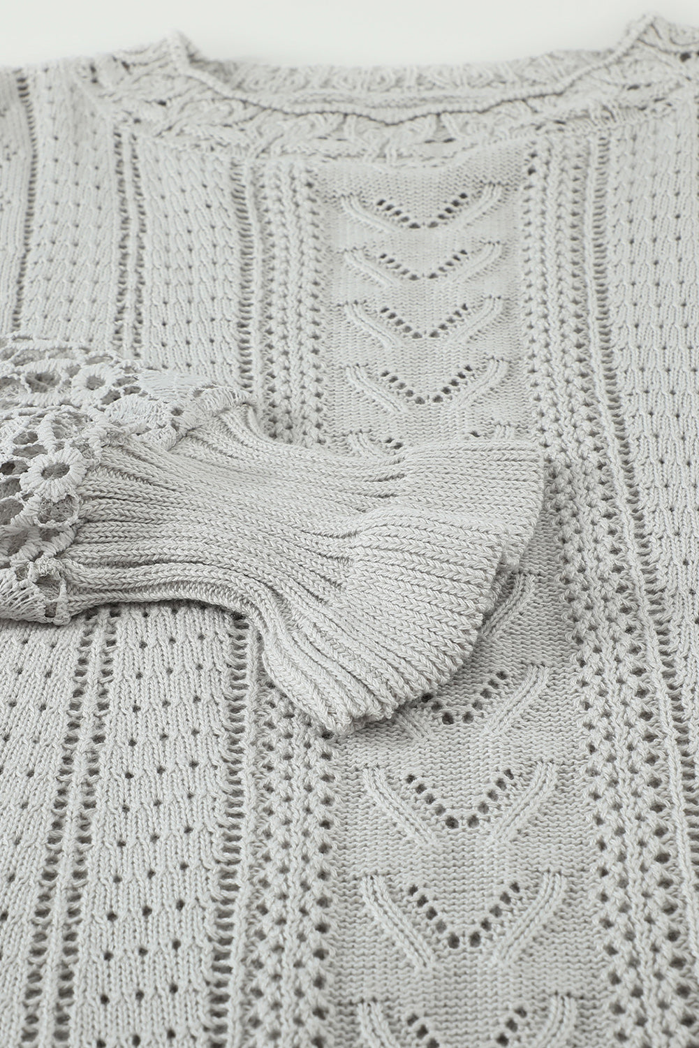 Boho Chic Crochet Knit Sweater - Breezy White Pointelle Pullover