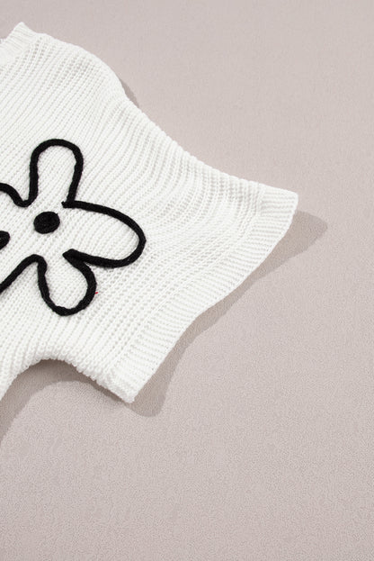 Minimalist Flower Embroidered Pullover - Stylish Knitwear for Women