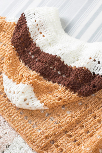 Chic Colorblock Striped Hooded Sweater - Boho Cut Out Knit Pullover