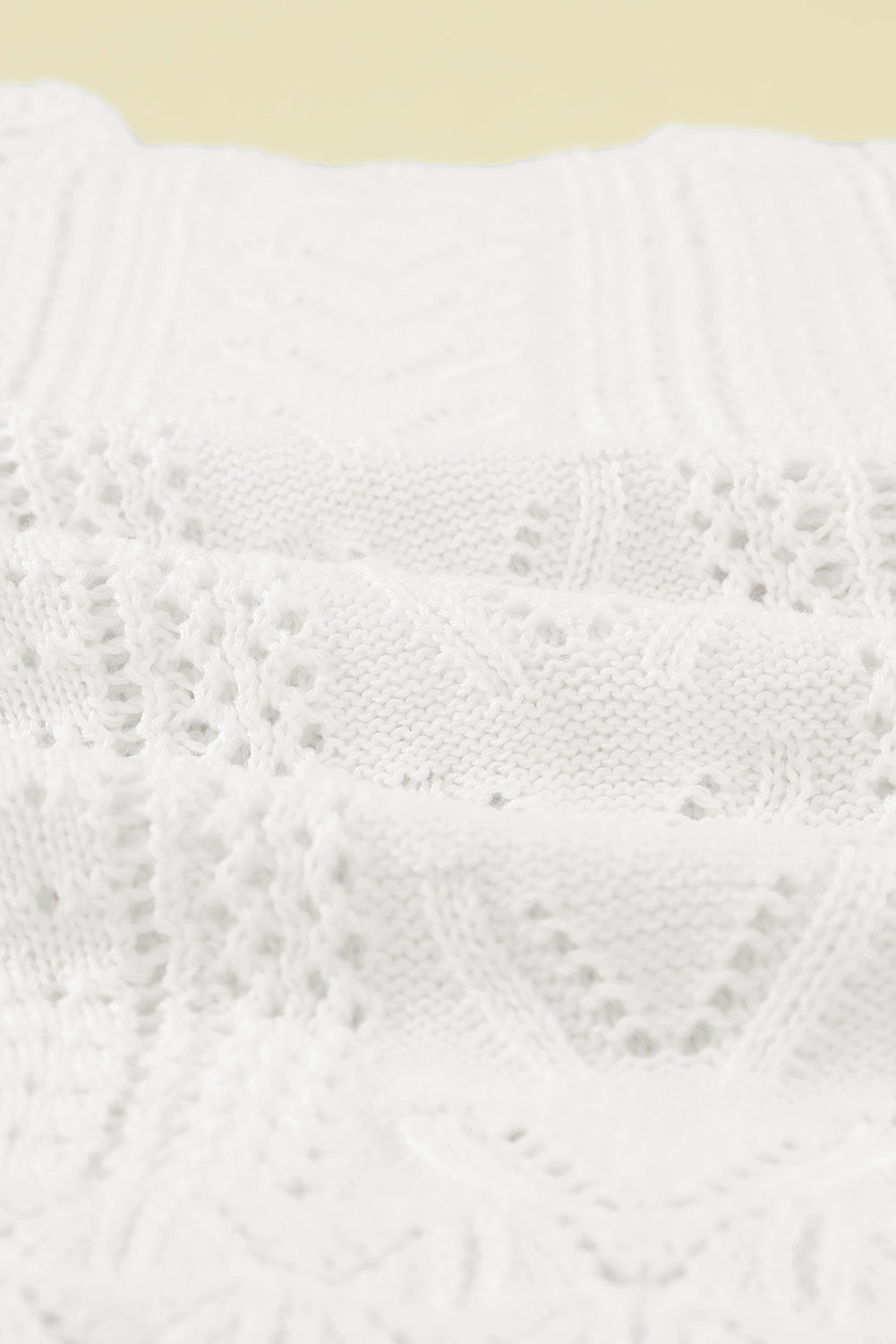 Boho Chic Crochet Knit Sweater - Breezy White Pointelle Pullover