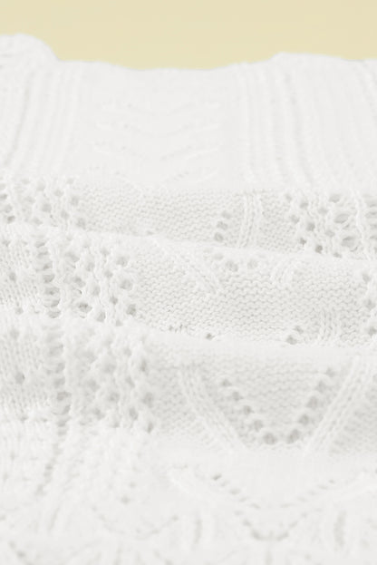 Boho Chic Crochet Knit Sweater - Breezy White Pointelle Pullover