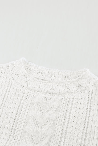 Boho Chic Crochet Knit Sweater - Breezy White Pointelle Pullover