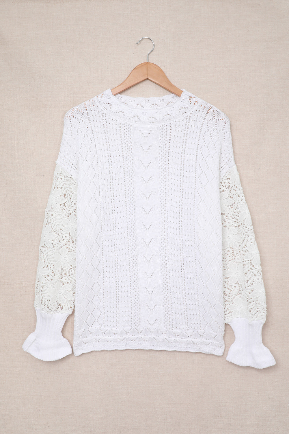 Boho Chic Crochet Knit Sweater - Breezy White Pointelle Pullover