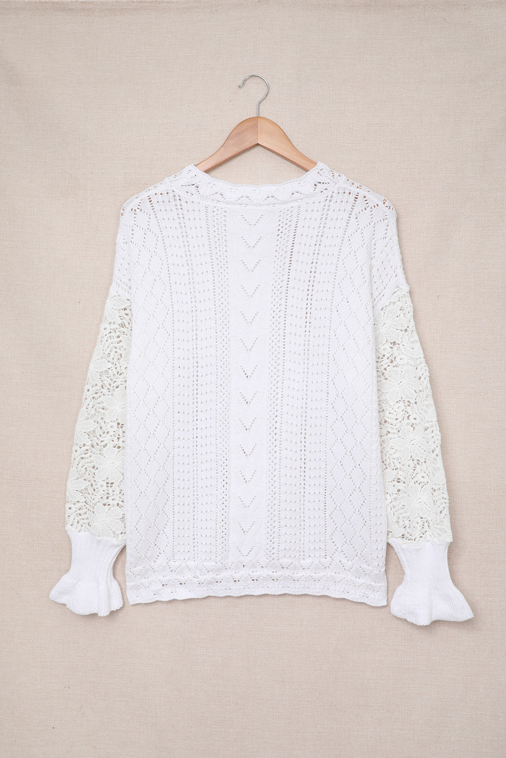 Boho Chic Crochet Knit Sweater - Breezy White Pointelle Pullover
