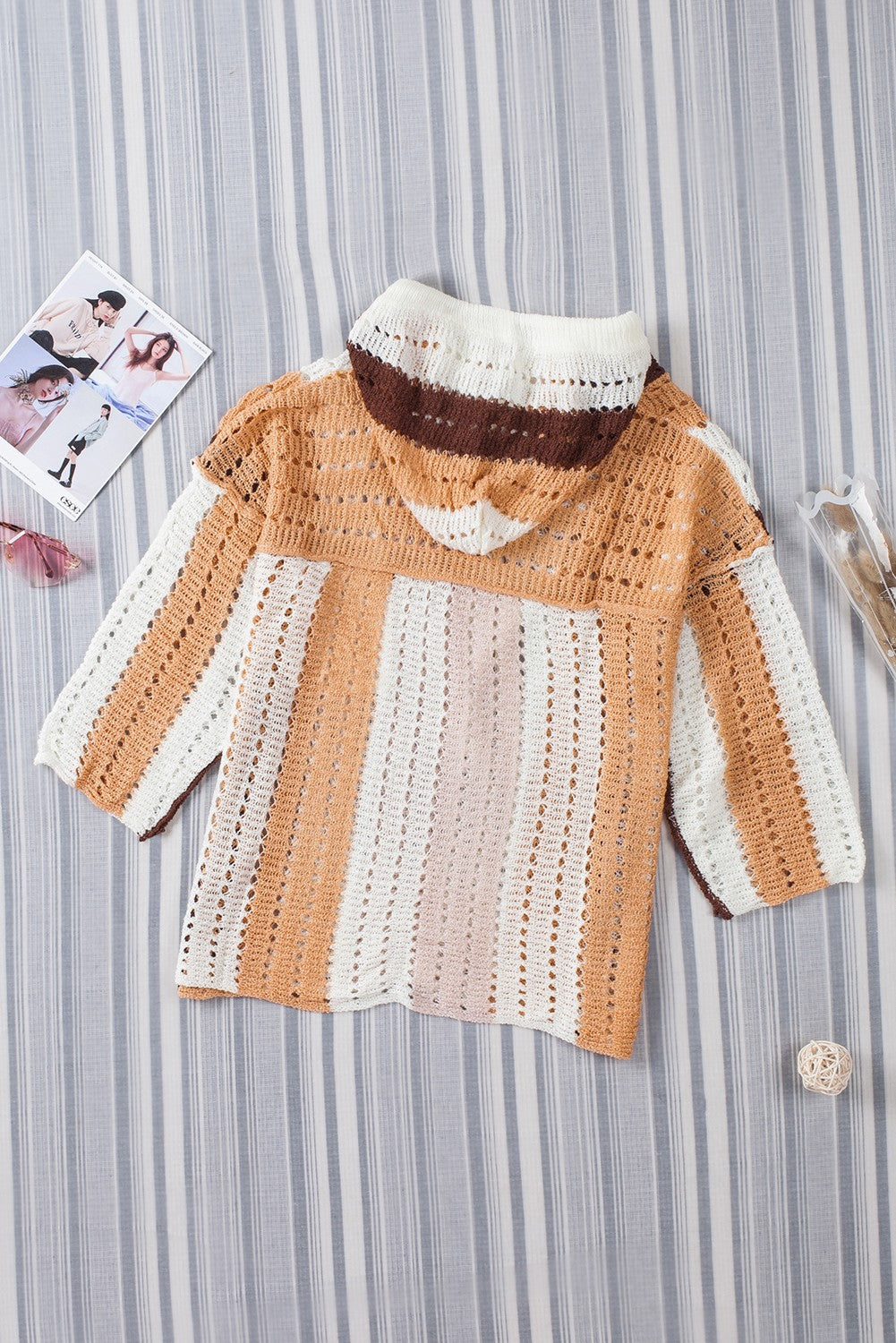 Chic Colorblock Striped Hooded Sweater - Boho Cut Out Knit Pullover