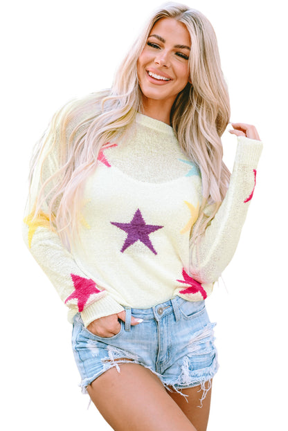 Women's Chic Star Print Loose Knit Sweater - Soft & Trendy